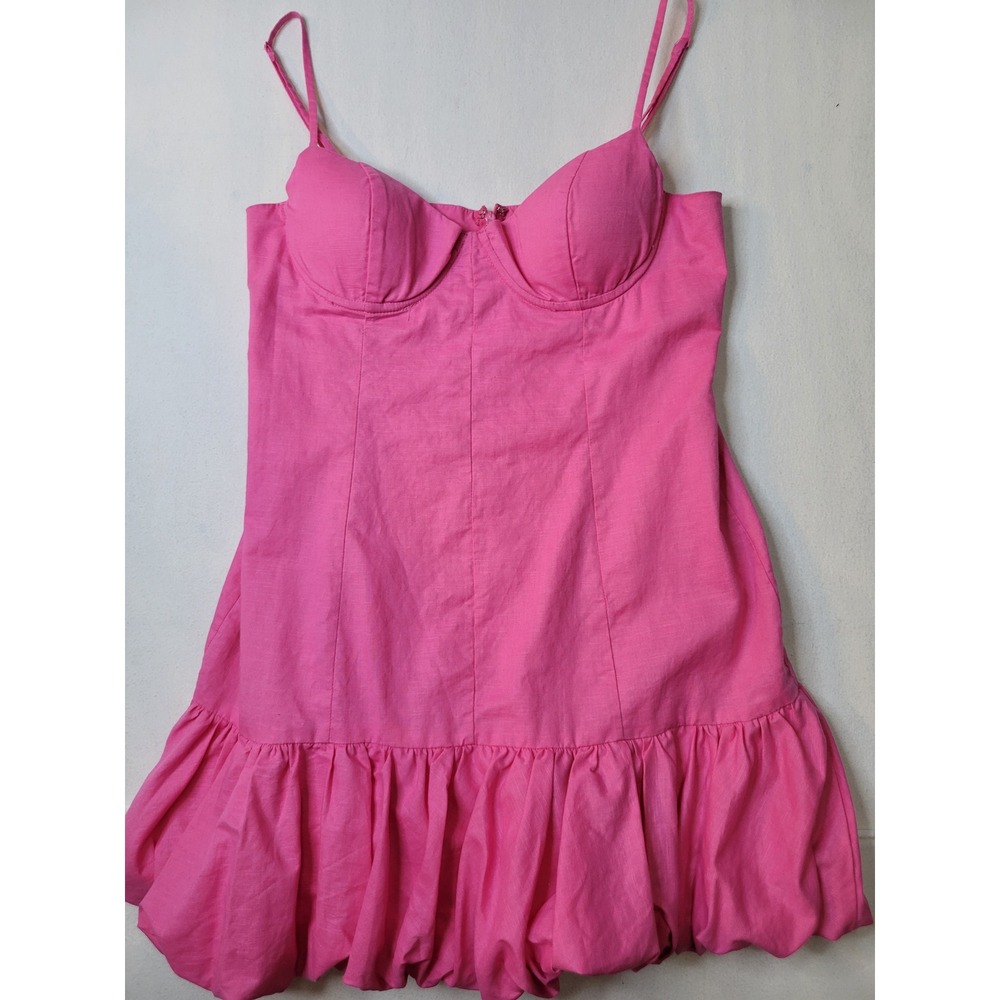 AQUA Pink Linen Blend Bustier Bubble Hem Mini Dress XXL Wo Adjustable Straps 736